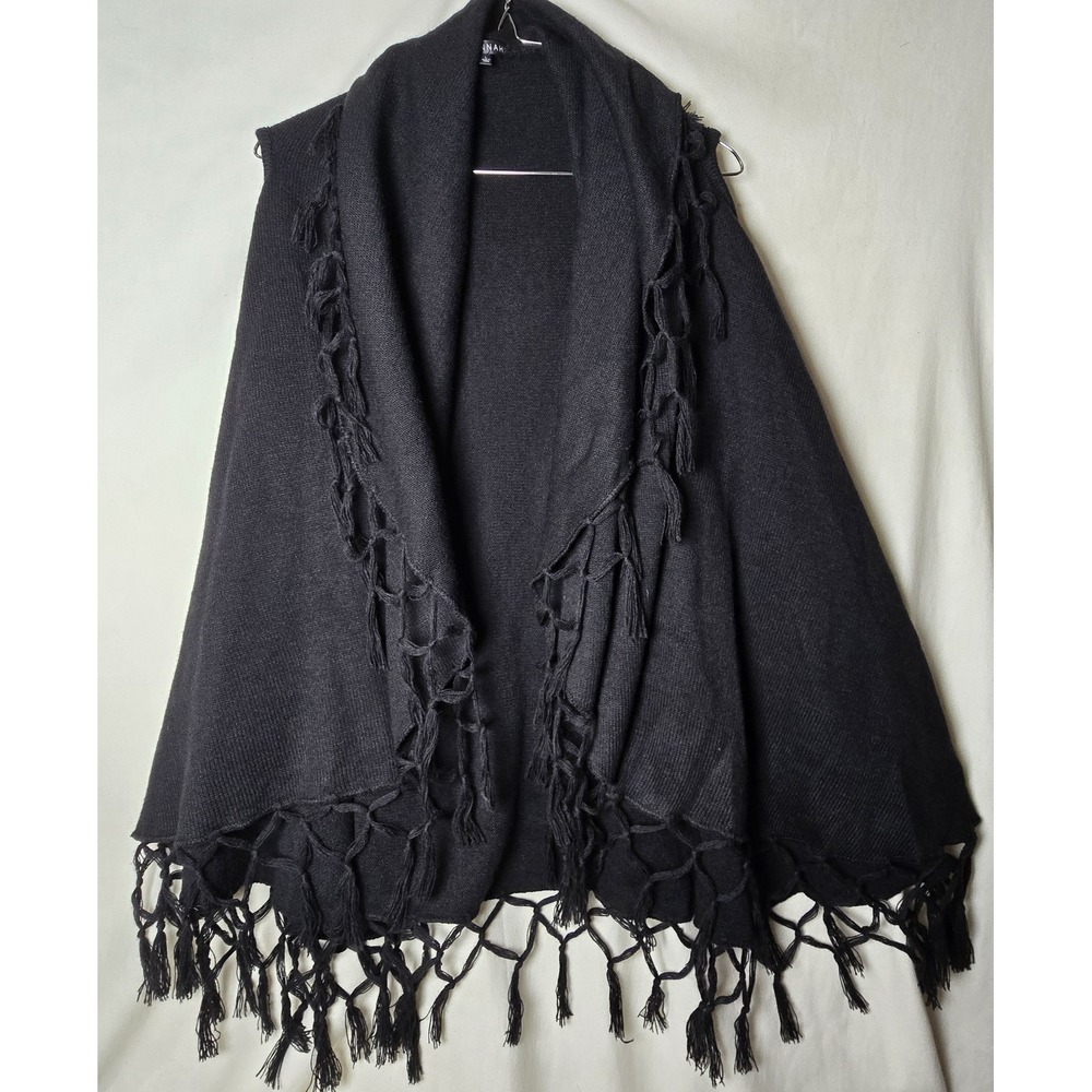 Hannah Women's Black Knit Fringe Shawl - Size: Large